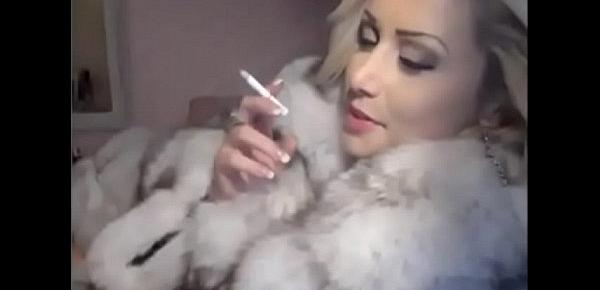  Trisha Annabelle smoking on webcam fur coat